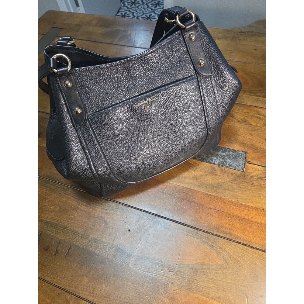 Michael Kors Molly Large Pebbled Leather Shoulder Tote Black Purse 30S2G6ME3L